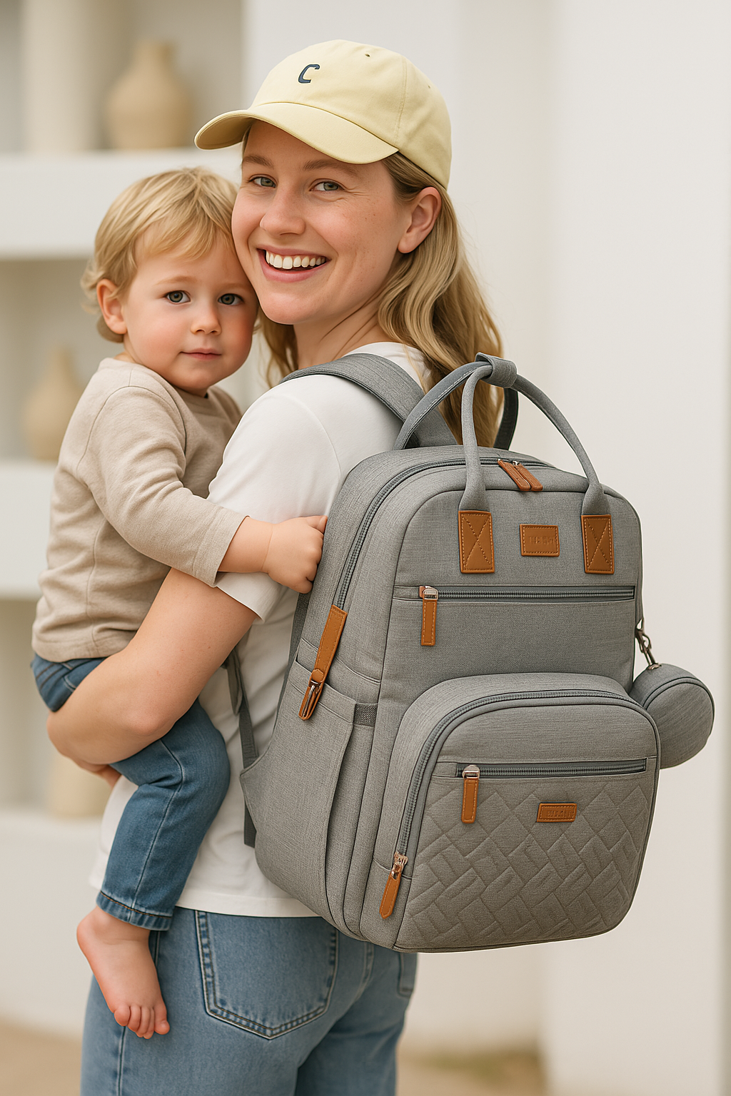 Diaper Backpack for Mums with Changing Mat, Pacifier Holder, Stroller Clips & Wipes Pocket