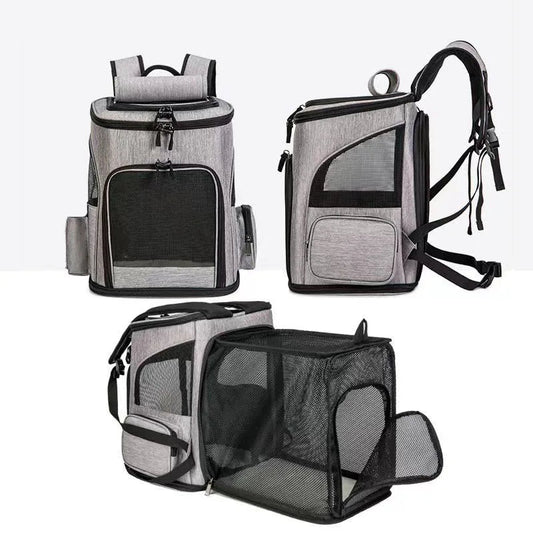 Expandable & Breathable Pet Carrier Backpack – front, side and expanded views – Walk&Cover™