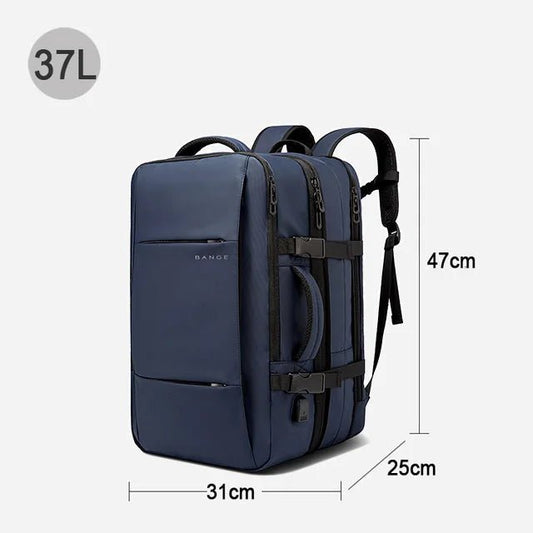 Blue Walk&Cover™ expandable waterproof business backpack 37L – sleek modern laptop travel bag on white background